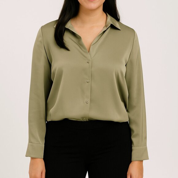 Uniqlo Green Button Down longe sleeve shirt blouse size small - Picture 1 of 11